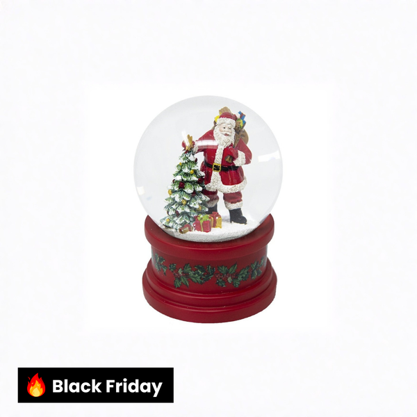 Globo de neve de Natal com Papai Noel e árvore de Natal