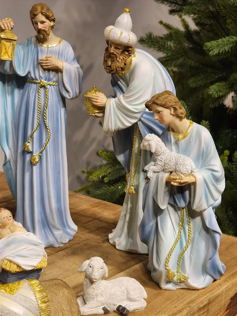 Presépio em Resina Azul • 11 Peças • 30cm